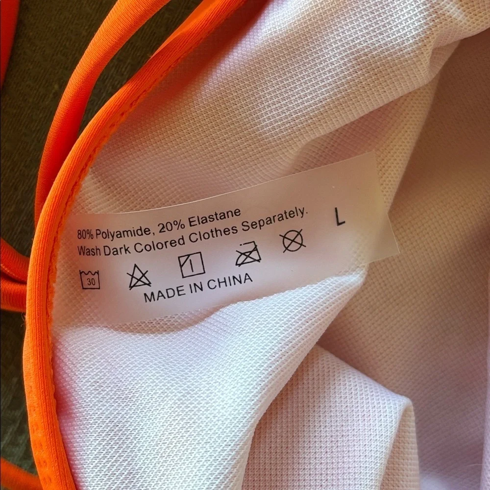 NWOT Orange Plunge One Piece Tie Back Swimsuit w/ Long Sleeve Ombre Mesh CoverUp